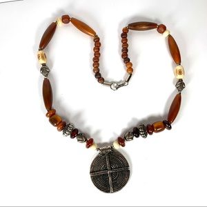 (3/$15) Fall beaded necklace with metal pendant